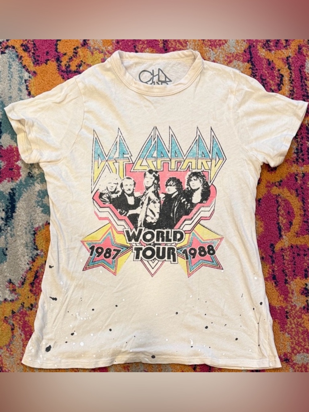 Chaser Off-White Def Leppard Tour Graphic Tee with Pastel Accents